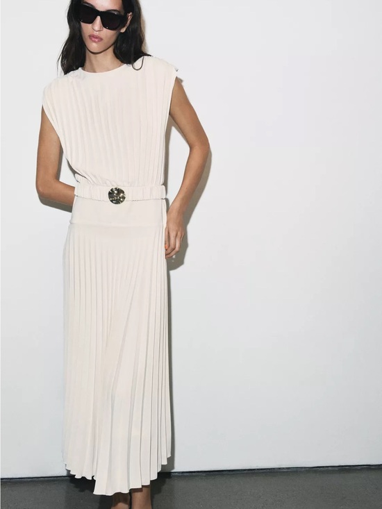 Zara Dresses & Skirts - Zara White Pleated Midi Dress